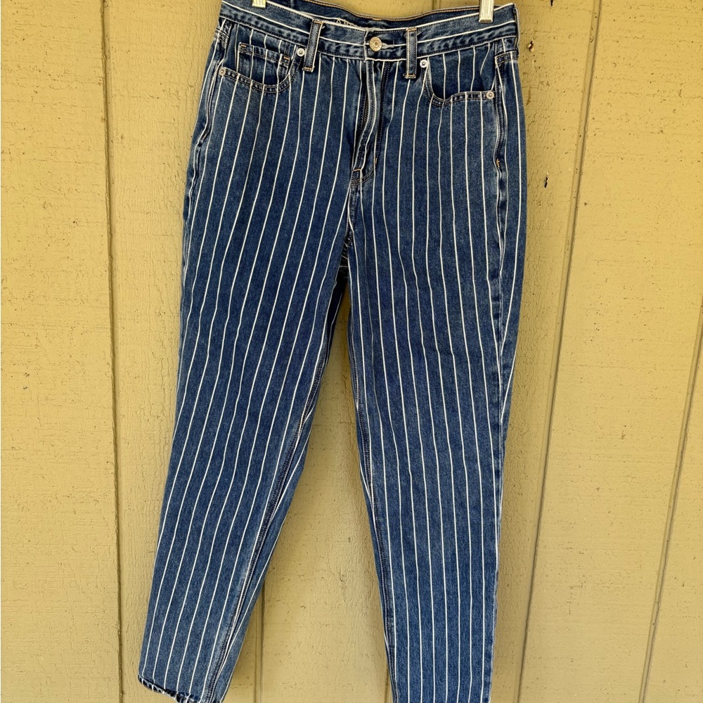 American Eagle Outfitters Blue and White Straight Leg Jeans